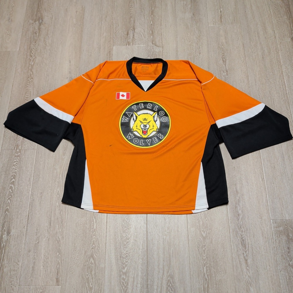 Kobe Waterloo Wolves Hockey OHL Goalie Jersey Orange Mens Game Issued Canada